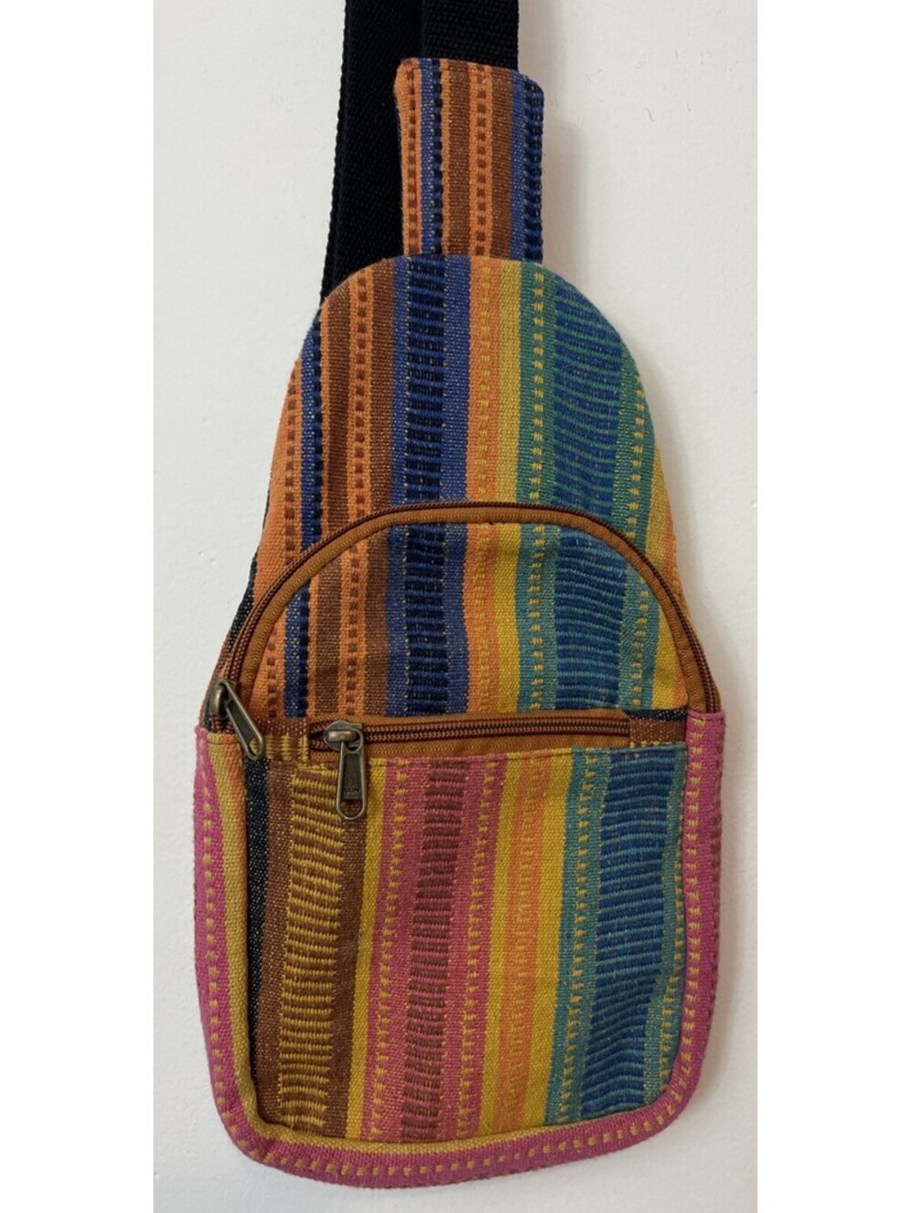 Earthbound Trading Co Colorful Striped Cotton Sling Bag Boho Backpack! A1732